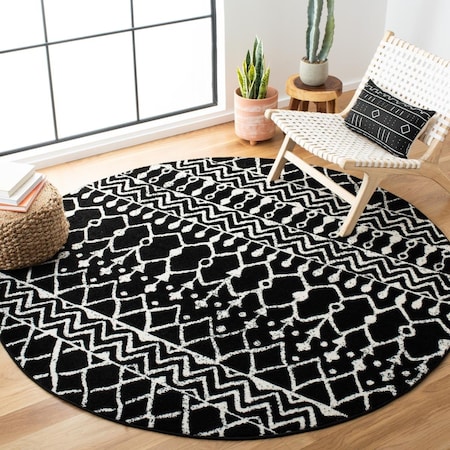 Safavieh 3 x 3 ft. Tulum 200 Power Loomed Bohemian Round Rug Black & Ivory TUL270Z-3R